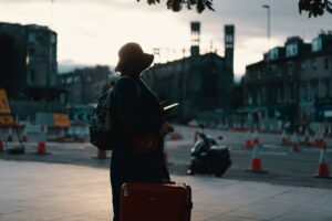 A tourist with a suitcase